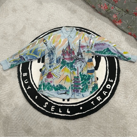 Vintage Kolorway Hand Painted Oversized Denim Button Down - Picture 4 of 8